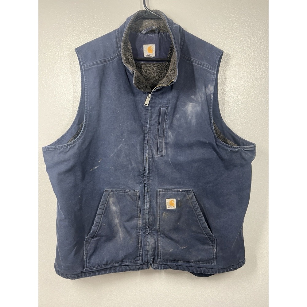 Carhartt Vest Men's 2XL Tall Navy‎ Quilted Lined Zip Outdoor Workwear Pockets